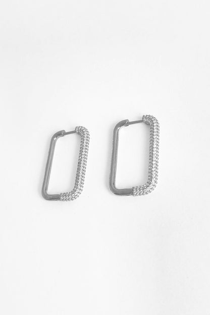 White Stone Rectangular Silver Earring