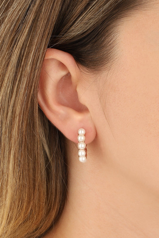 Pearl Silver Hoop Earrings