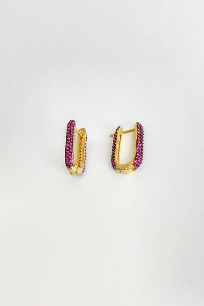 Pink Stone Studded Silver Earrings