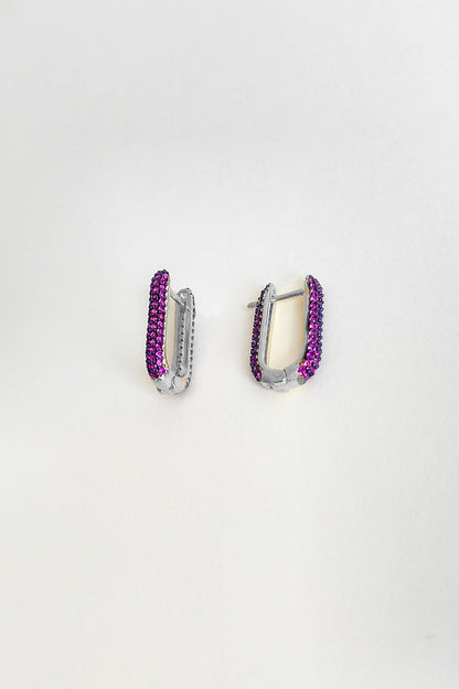 Pink Stone Studded Silver Earrings