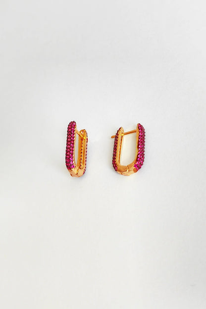 Pink Stone Studded Silver Earrings
