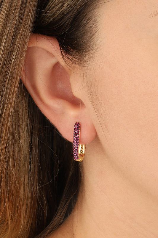 Pink Stone Studded Silver Earrings