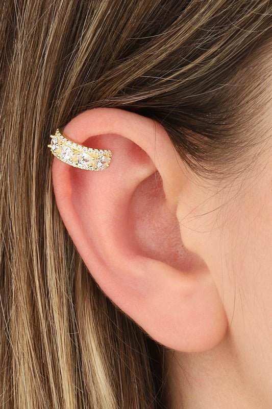 White Stone Silver Earcuff Earrings