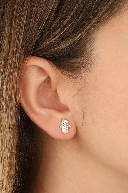 White Stone Fatima Mother Silver Earrings