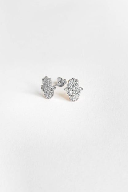 White Stone Fatima Mother Silver Earrings