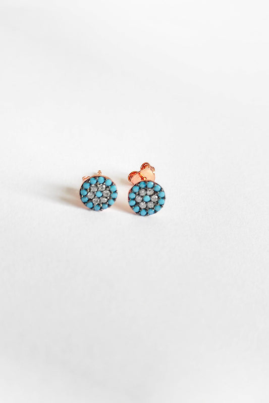 Turquoise Stone Lentil Silver Earrings