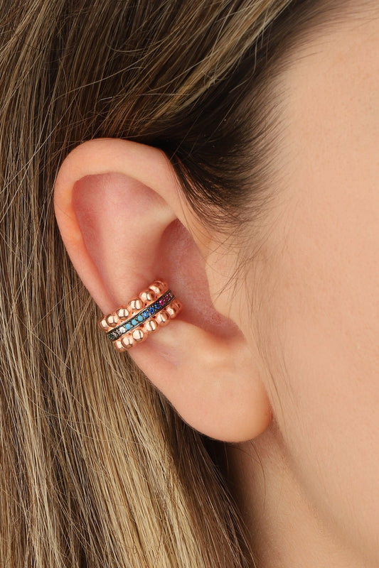 Colorful Stone Thick Silver Cartilage Earrings