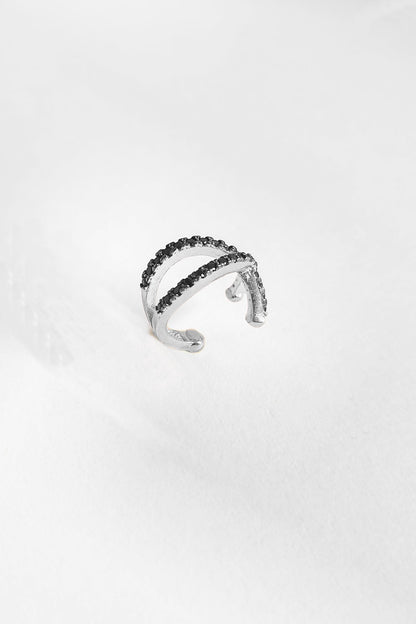 Black Stone Cross Silver Cartilage Earrings