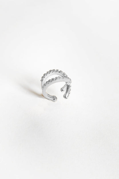 White Stone Cross Silver Cartilage Earrings