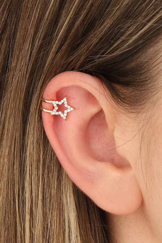 White Stone Star Silver Cartilage Earring