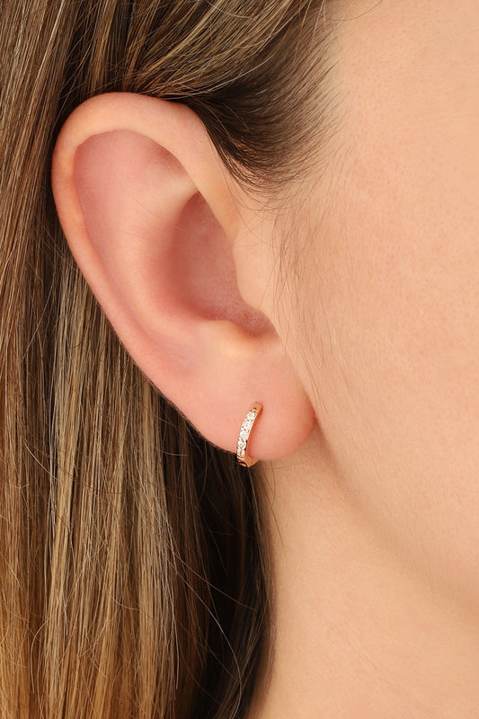Zircon Stone Small Hoop Silver Earrings