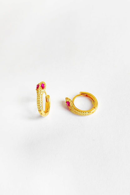 Coral Stone Eyed Snake Silver Earrings