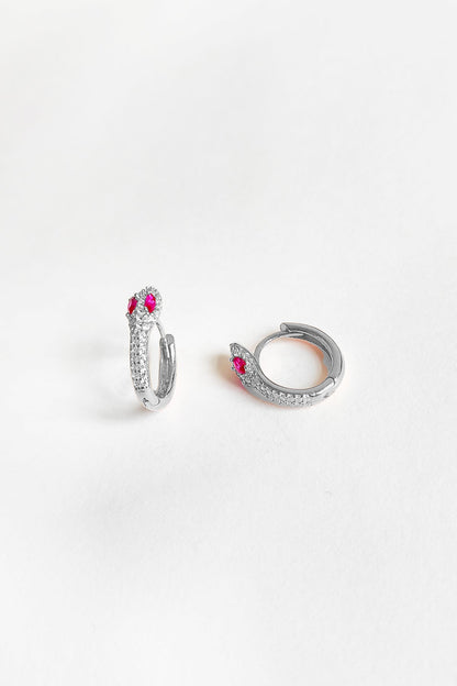 Coral Stone Eyed Snake Silver Earrings