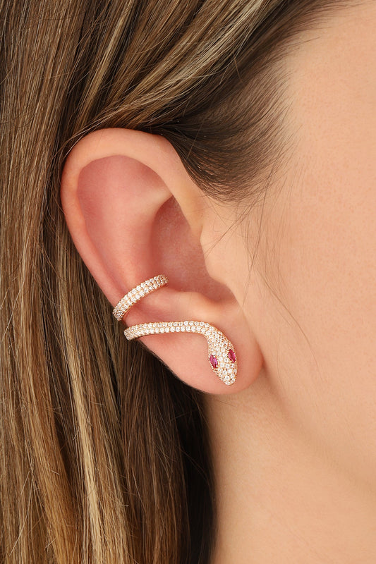 Coral Stone Eyed Snake Silver Cartilage Earring