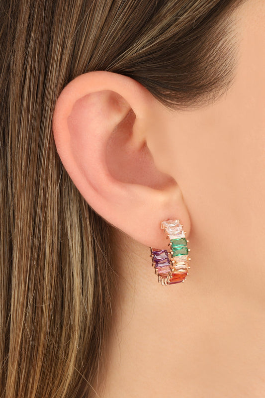 Colorful Baguette Stone Silver Earrings
