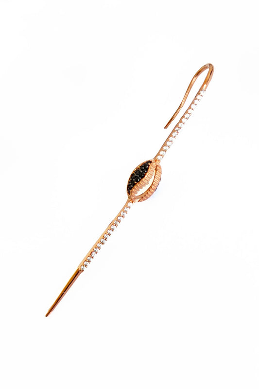 Black Stone Sea Shell Long Silver Cartilage Ear Cuff