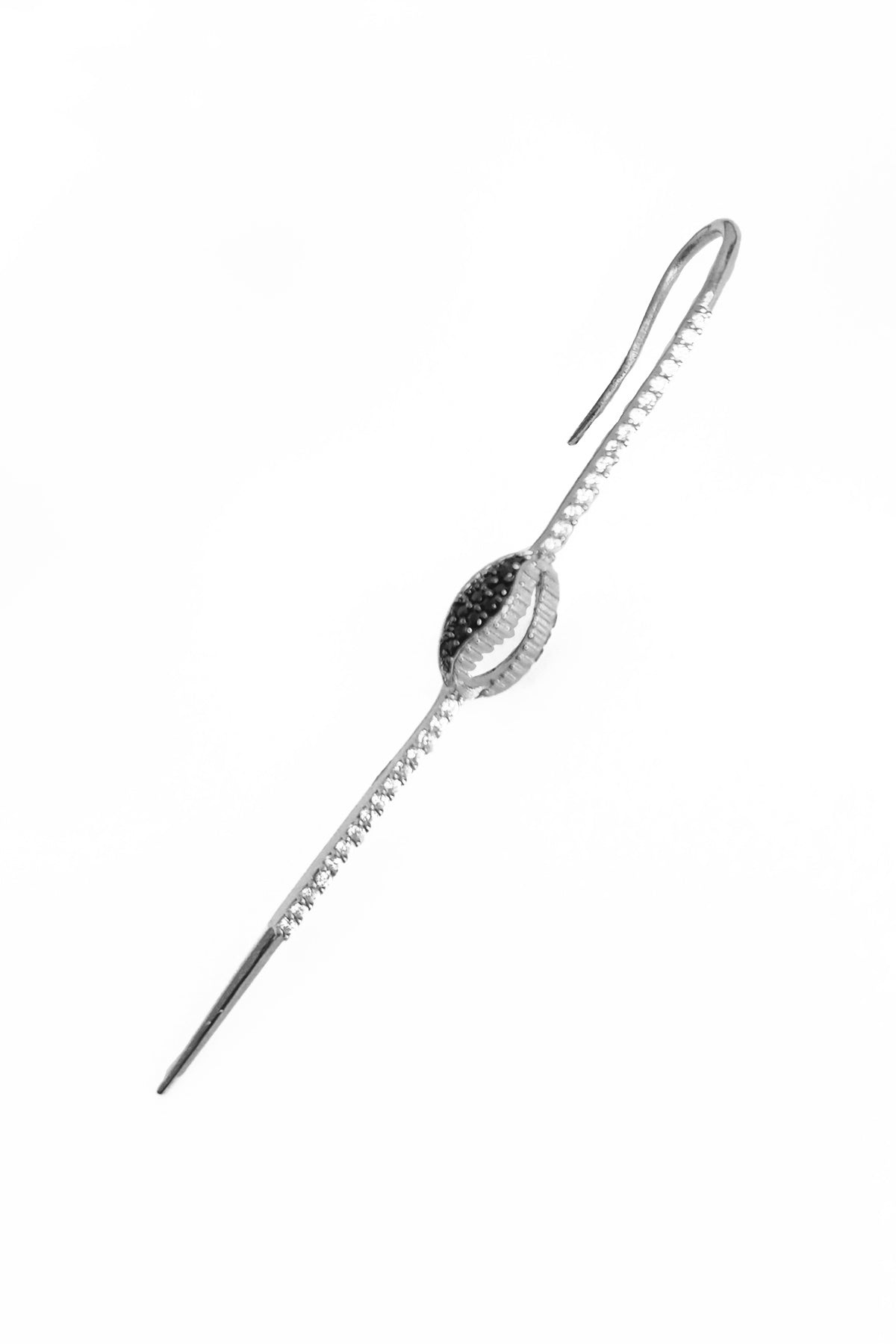 Black Stone Sea Shell Long Silver Cartilage Ear Cuff