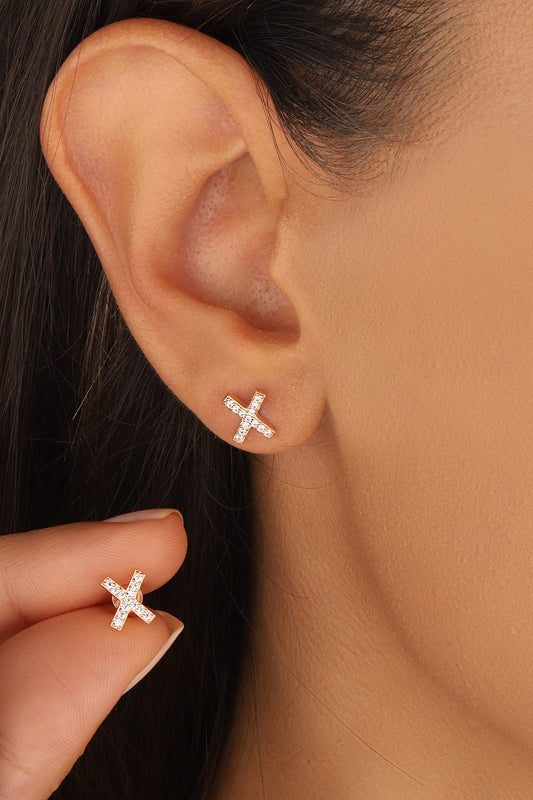 Crossed Silver Studded Earrings