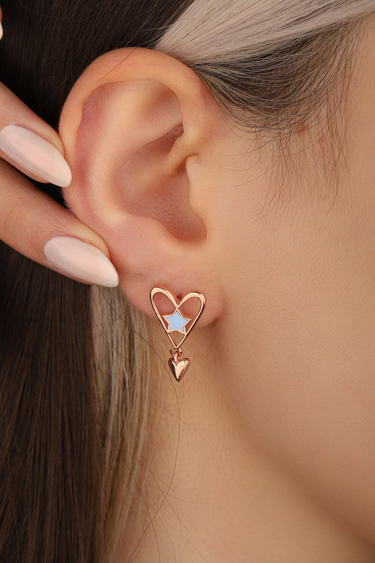 Enamel Starry Heart Silver Earrings