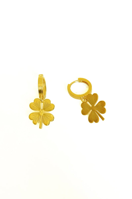 Four Leaf Clover Dangle Studless Silver Earrings