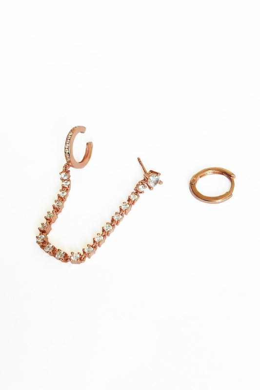 Chain Large Stone Dangle Silver Earrings