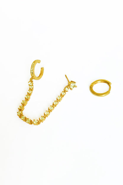 Chain Large Stone Dangle Silver Earrings