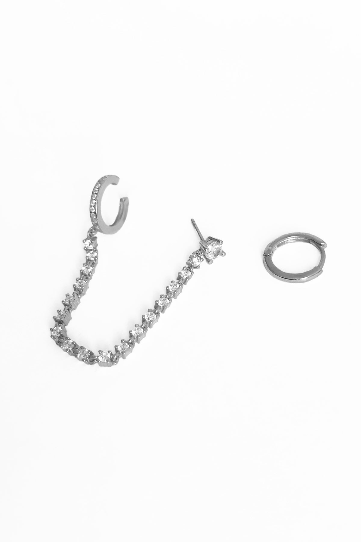 Chain Large Stone Dangle Silver Earrings