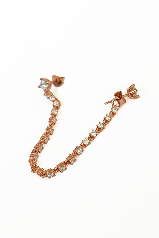 Single Stone Dangle Chain Silver Earrings