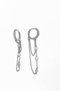 Three Stone Dangle Chain Silver Earring, Double Chain Hoop Hinged Earrings