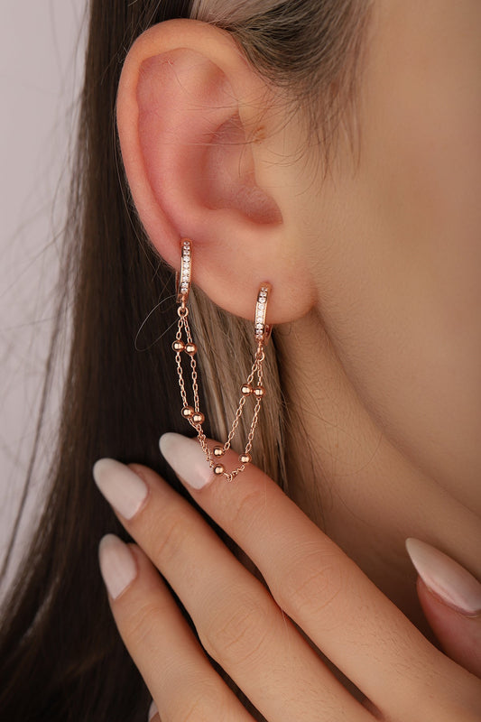 Drop Double Chain Silver Chain Earrings
