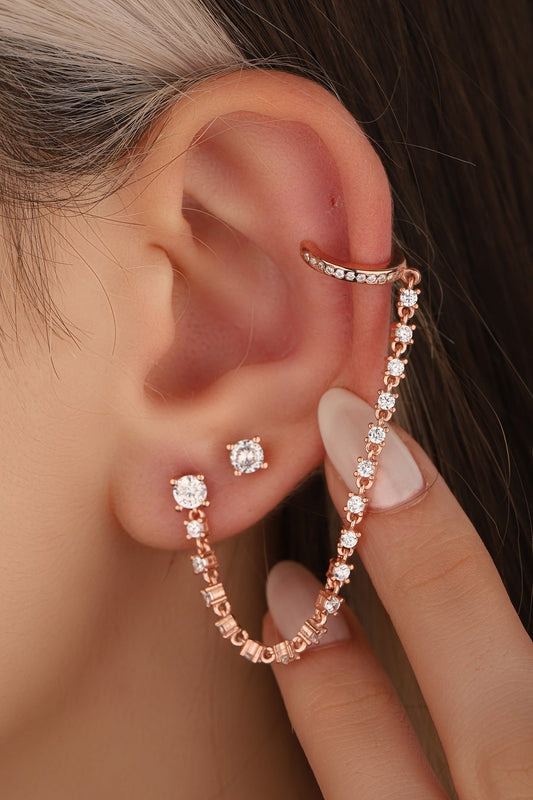 Sterling Silver Chain Earrings with Cartilage Insert