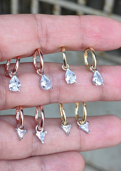 Triangle Dangle Zircon Stone Silver Earrings
