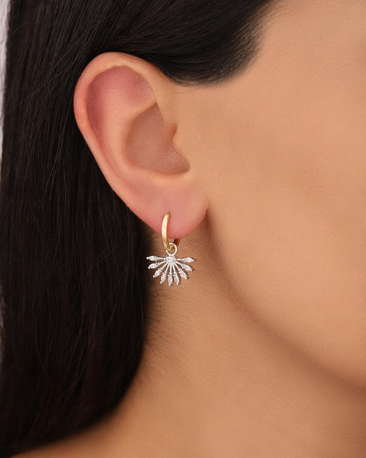 Double Color Stone Silver Sun Earrings, Minimalist Gold Dainty Sun Stud Earrings
