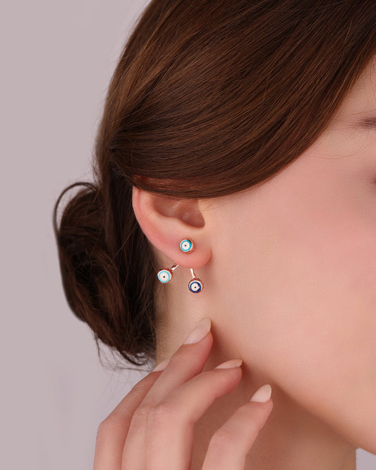 Colorful Enamel Evil Eye Beads Silver Earrings