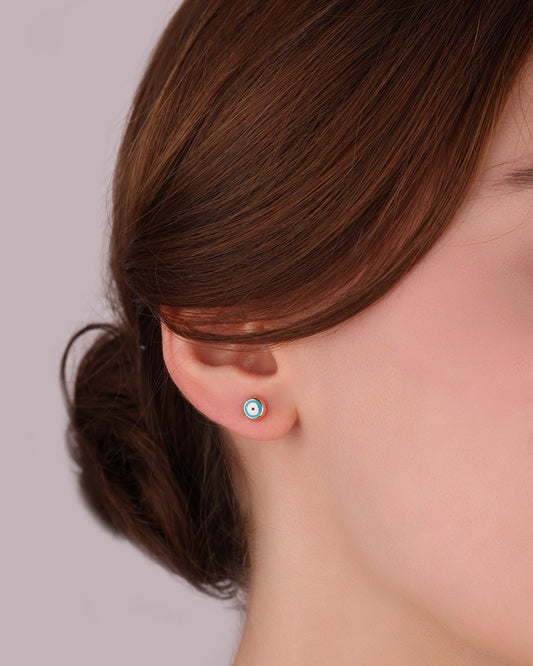 Evil Eye Stud Earrings, Tiny Silver Evil Eye Studs, Friendship Jewelry
