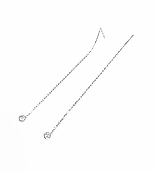 Dangling Chain Solitaire Silver Earrings
