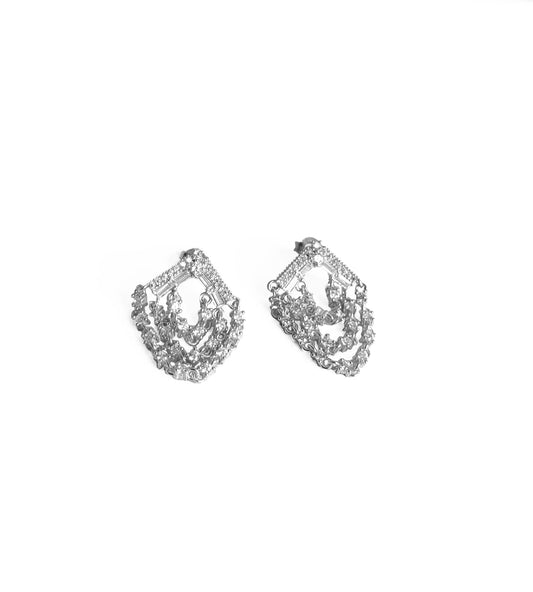 White Stone Dangling Silver Chain Drop Earrings