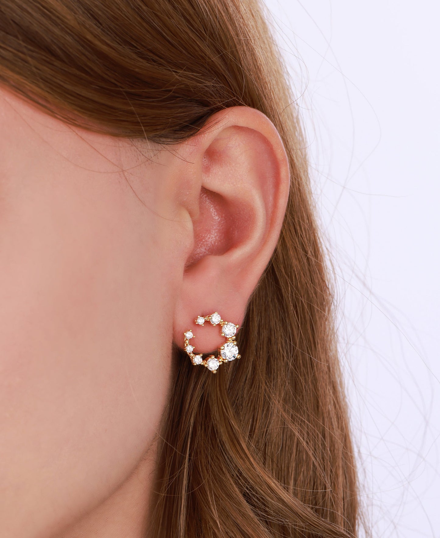 White Stone Studded Oval Silver Earrings