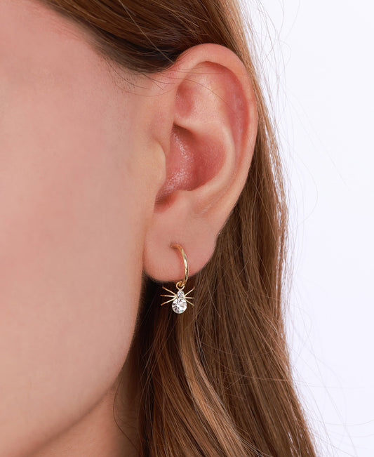 Dangle Spider Motif White Stone Earrings