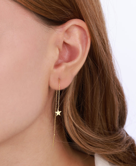 Stoneless Long Chain Star Silver Earrings