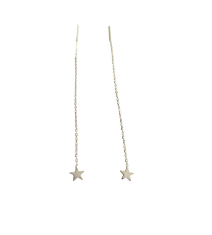 Stoneless Long Chain Star Silver Earrings
