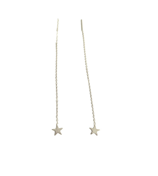 Stoneless Long Chain Star Silver Earrings