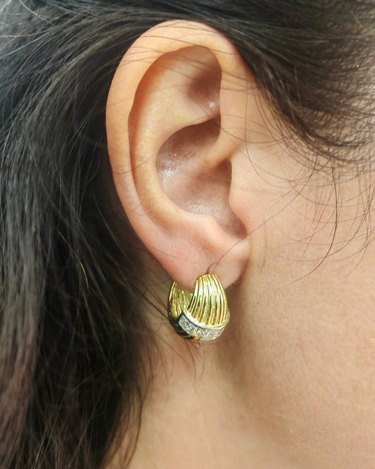 Silver Crescent Moon Earrings with Baguette Stones