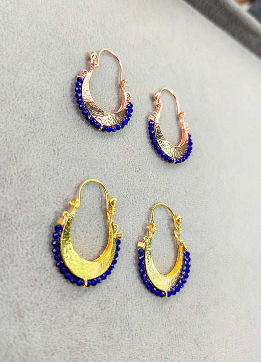 Big Basket Silver Earrings Navy Blue