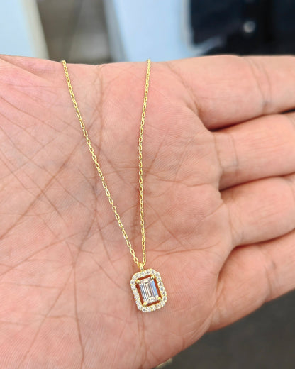 Baguette Stone Diamond Model Silver Necklace
