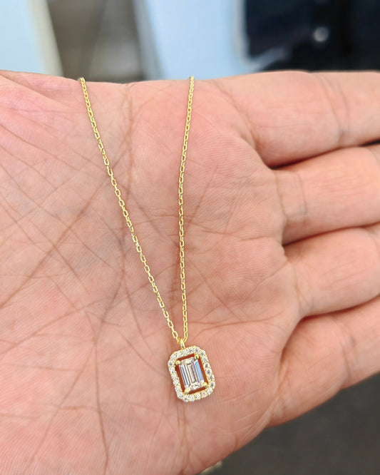 Baguette Stone Diamond Model Silver Necklace