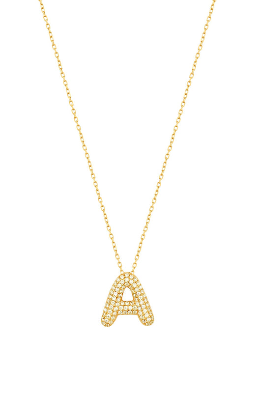 White Zircon Stone Silver Letter Necklace
