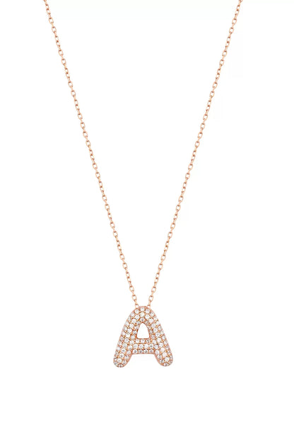 White Zircon Stone Silver Letter Necklace