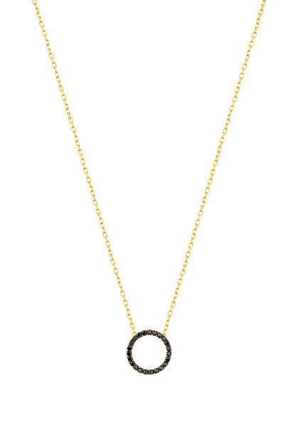 Black Stone Silver Round Necklace