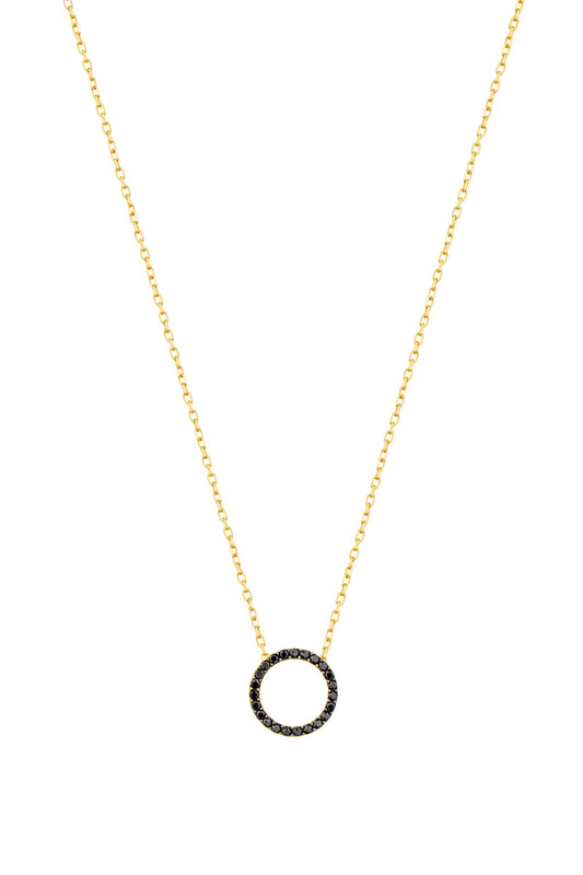 Black Stone Silver Round Necklace